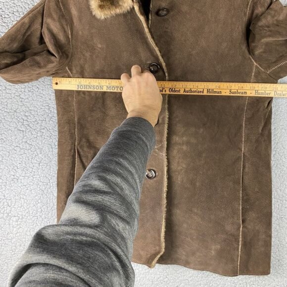 Suede Leather Coat Faux Fur Trim New York & Company Womens Size M Winter Jacket - Picture 12 of 16